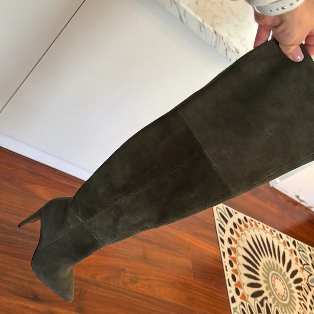 Aldo Over the Knee High Heel Boots Dark Green Suede - Picture 2 of 11